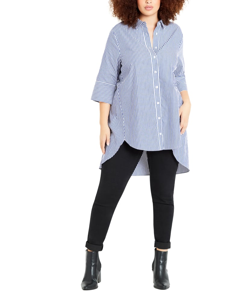 Plus size model wearing Yaretzi Relaxed Cotton Shirt by Evans | Dia&Co | dia_product_style_image_id:197487